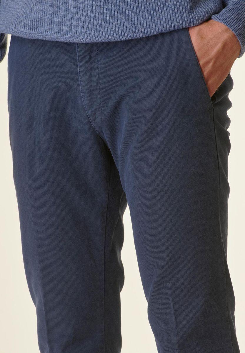 Angelico Pantalone blu fustagno microquadretto slim Saldi Di Fabbrica