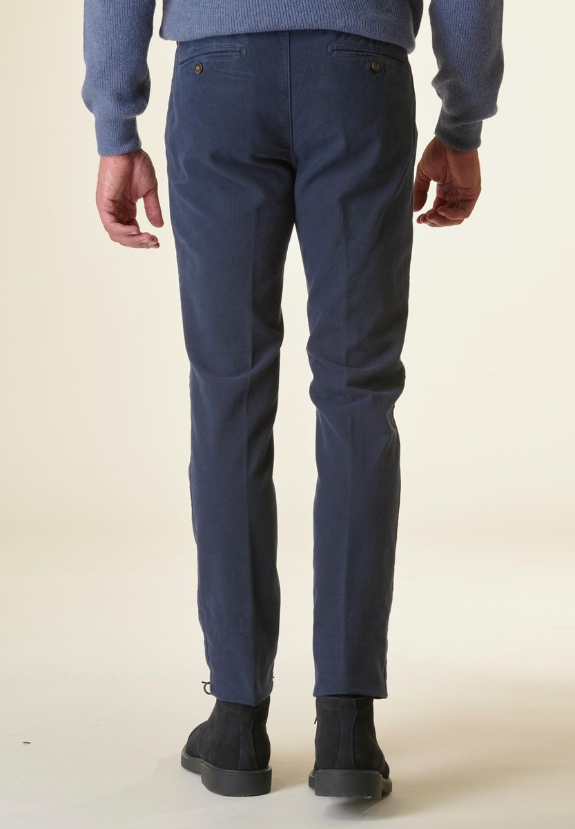 Angelico Pantalone blu fustagno microquadretto slim Saldi Di Fabbrica