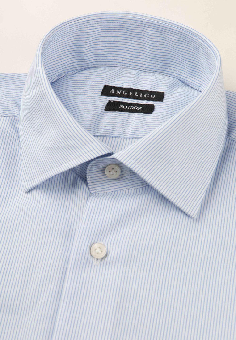 Angelico Camicia bianca azzurra rigata cotone no-stiro custom fit I Più Venduti