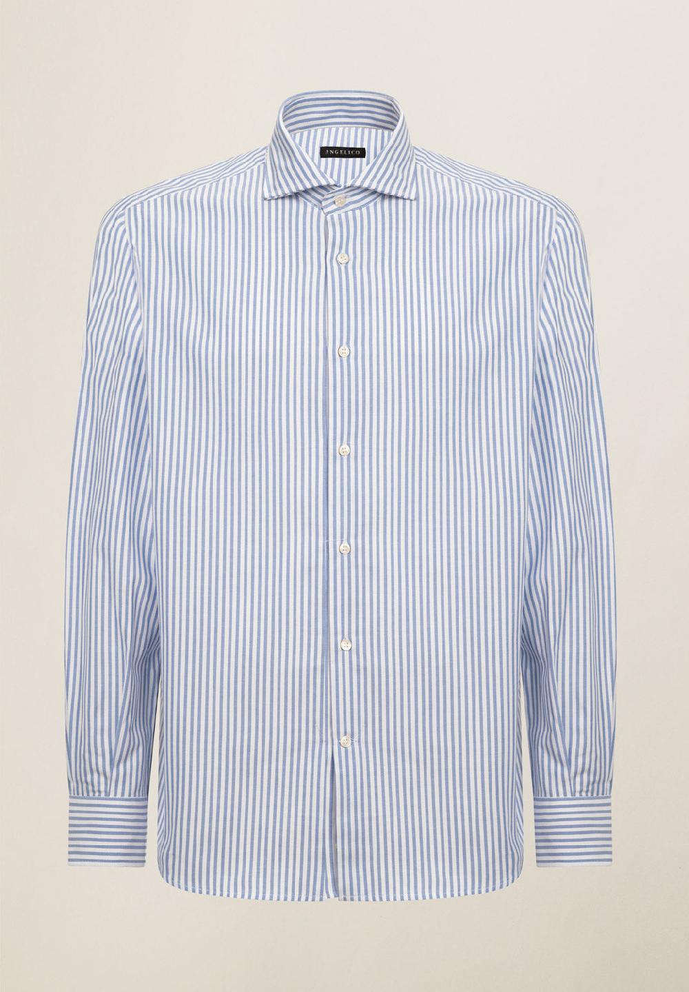 Angelico Camicia azzurro bianco rigata cotone regular fit Vendite Flash