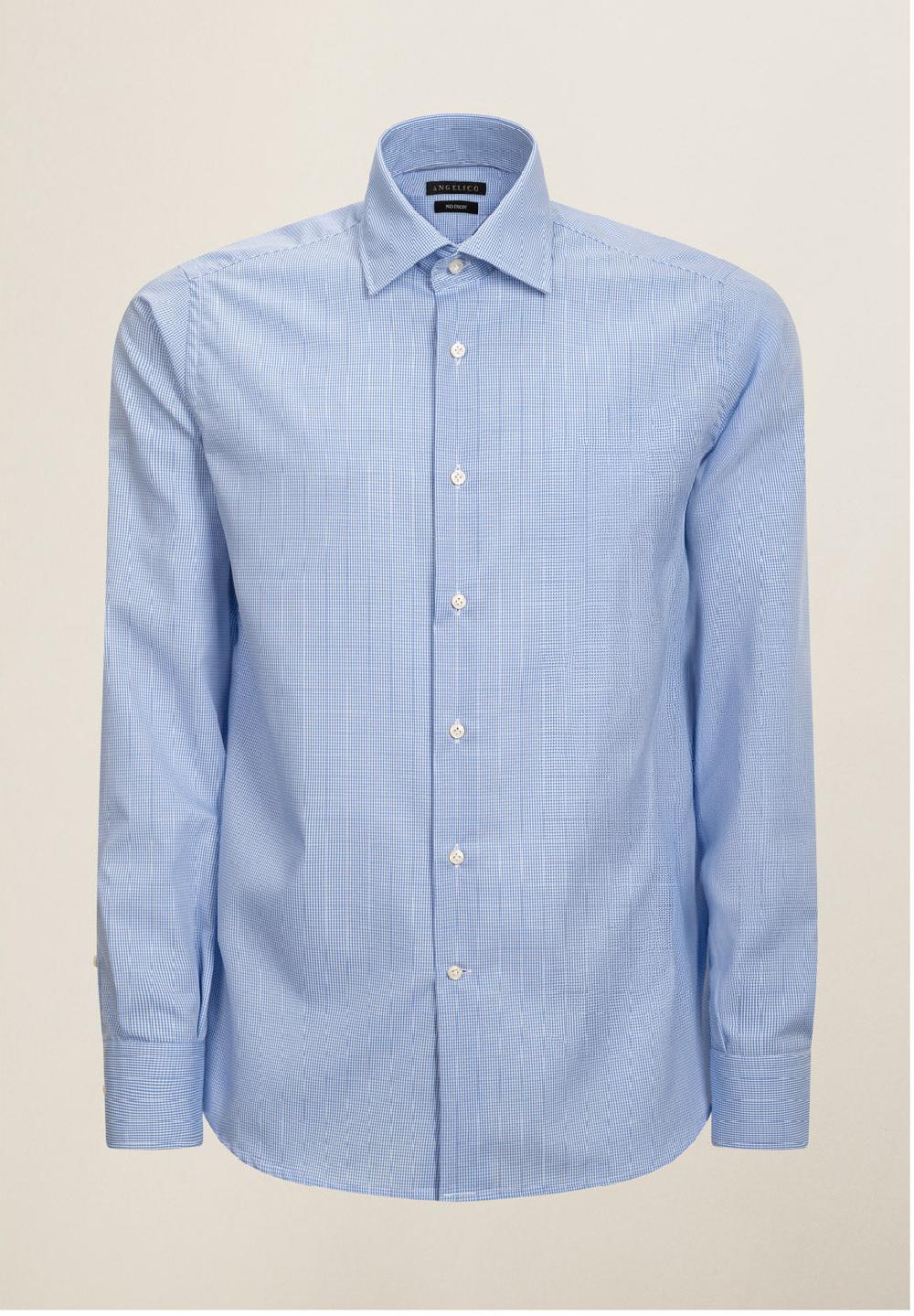 Angelico Camicia bianca azzurra vichy cotone no-stiro custom fit In Saldo