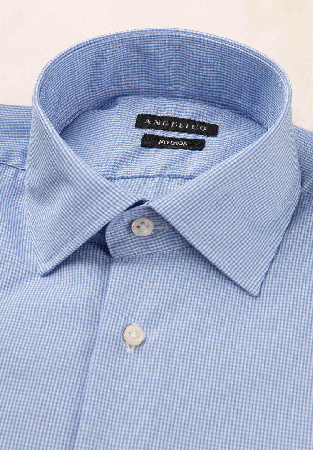 Angelico Camicia bianca azzurra vichy cotone no-stiro custom fit In Saldo