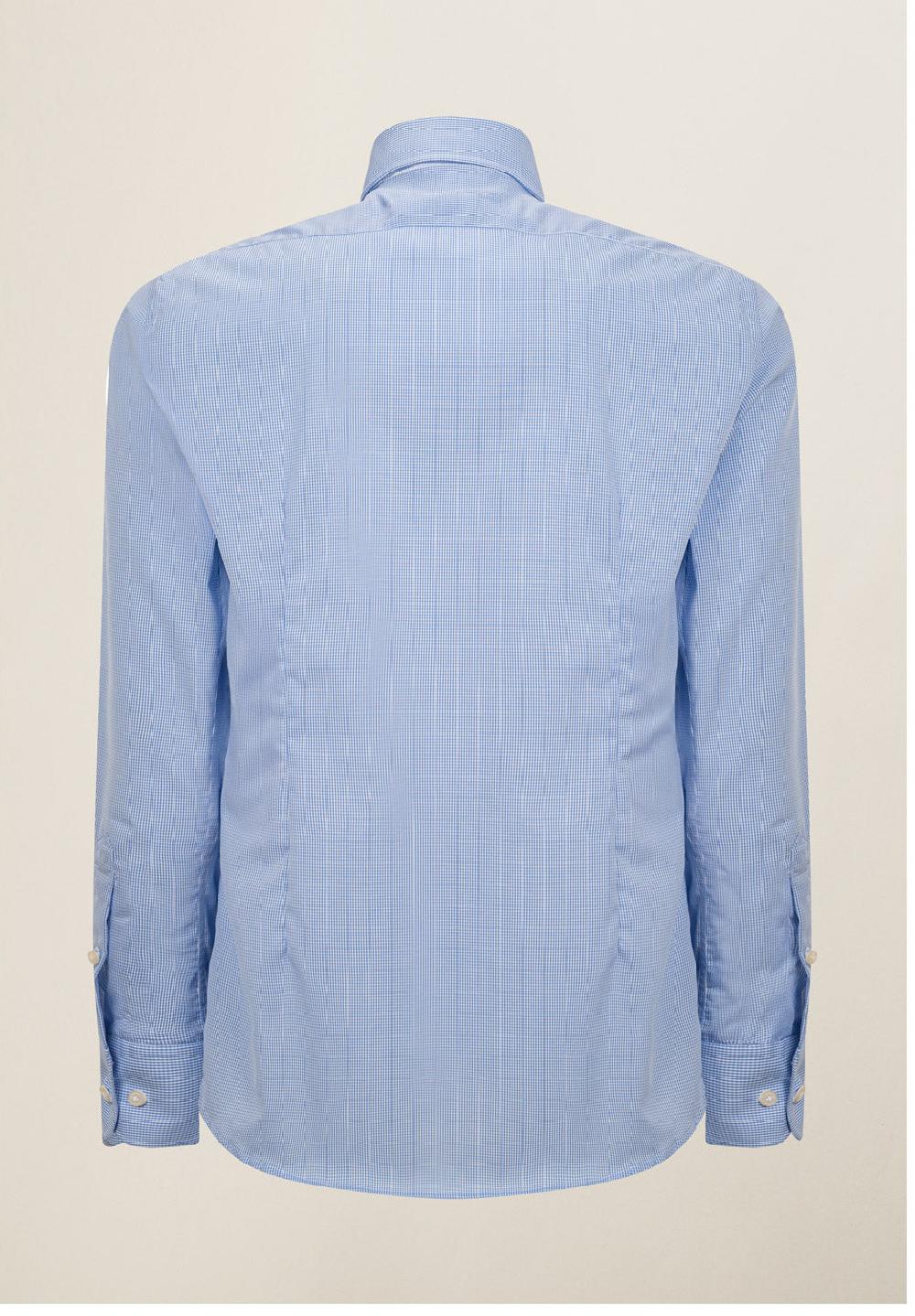 Angelico Camicia bianca azzurra vichy cotone no-stiro custom fit In Saldo
