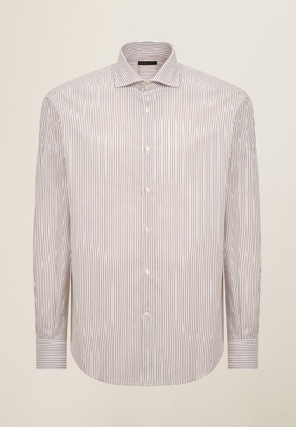 Angelico Camicia bianco marrone rigata cotone regular fit Nuova
