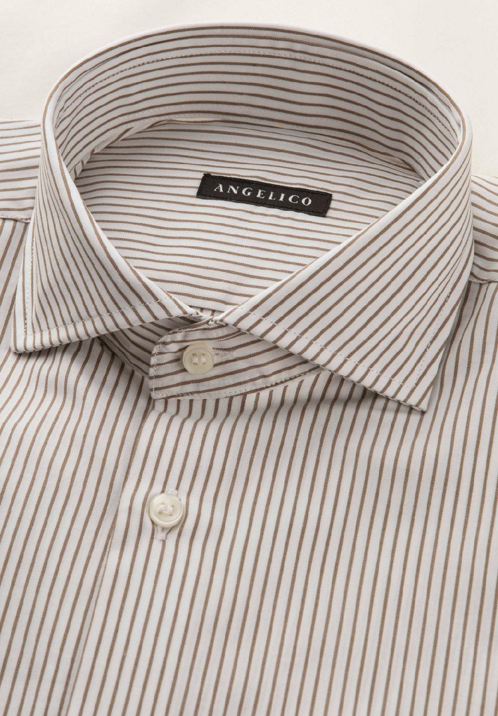 Angelico Camicia bianco marrone rigata cotone regular fit Nuova