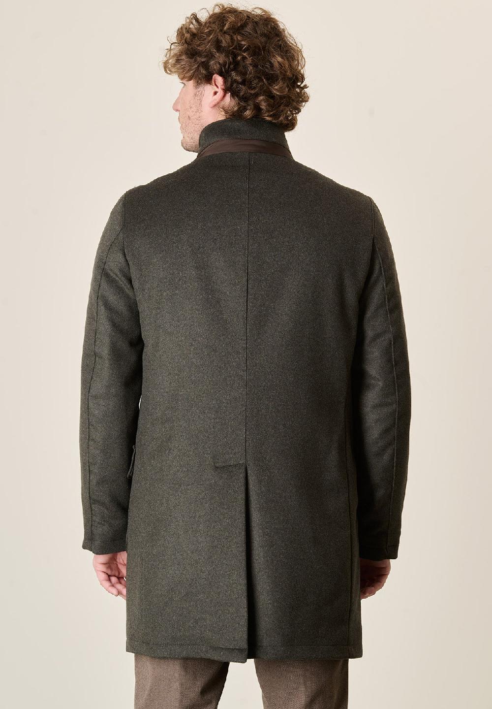 Angelico Cappotto verde misto cashmere collo coreano pettorina staccabile Italia