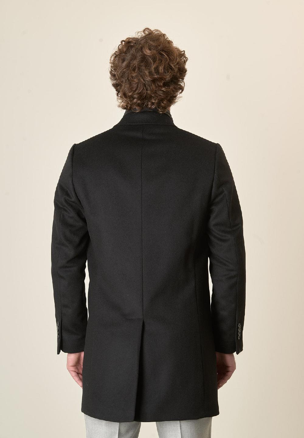 Angelico Cappotto nero misto cashmere pettorina staccabile In Linea