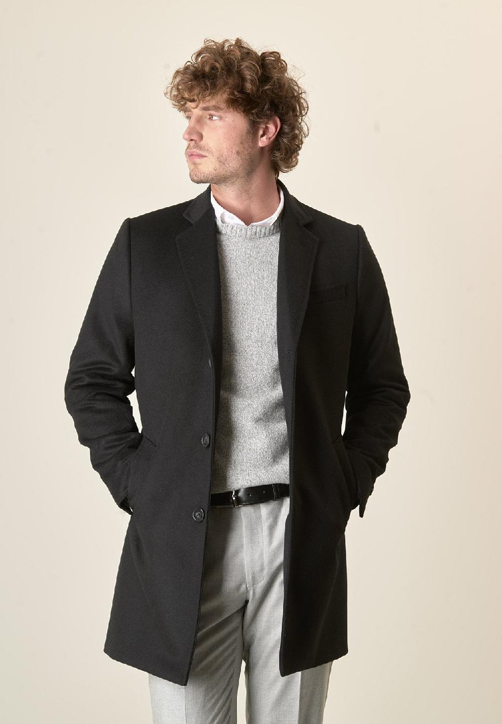 Angelico Cappotto nero misto cashmere pettorina staccabile In Linea