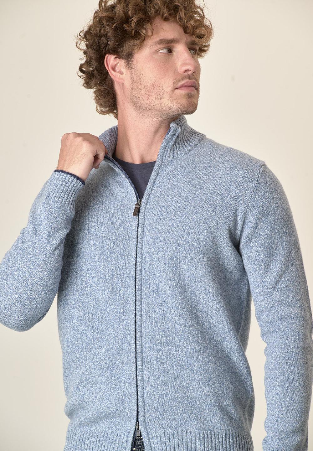 Angelico Giacca azzurra zip misto lana moulinè Qualità Garantita