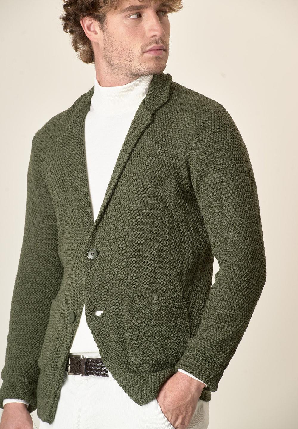 Angelico Giacca maglia verde misto lana grana di riso Consegna Veloce