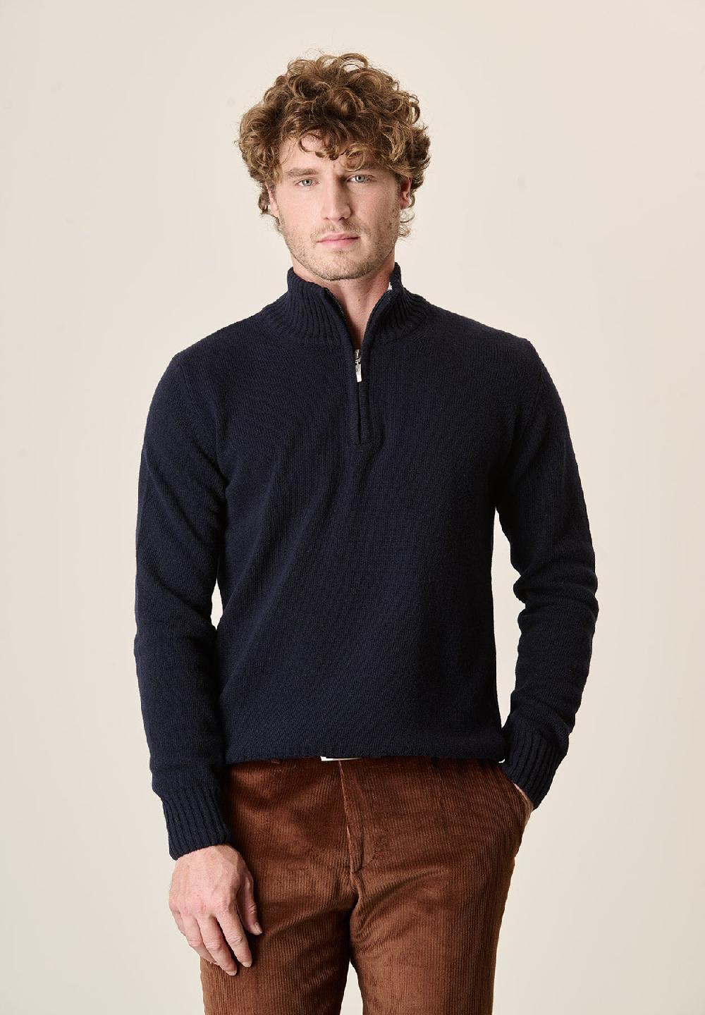 Angelico Lupetto zip blu navy misto lana Economico