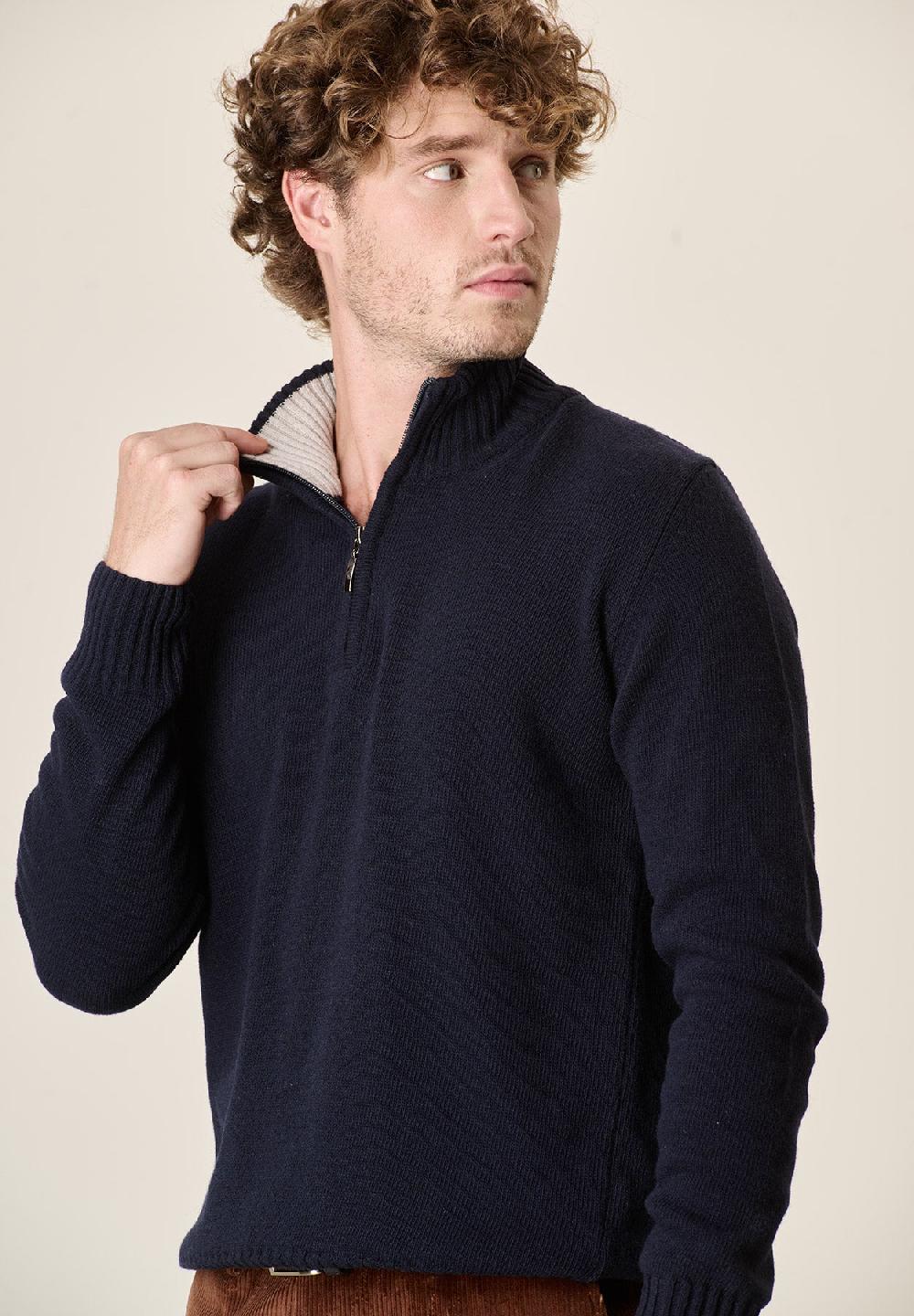 Angelico Lupetto zip blu navy misto lana Economico