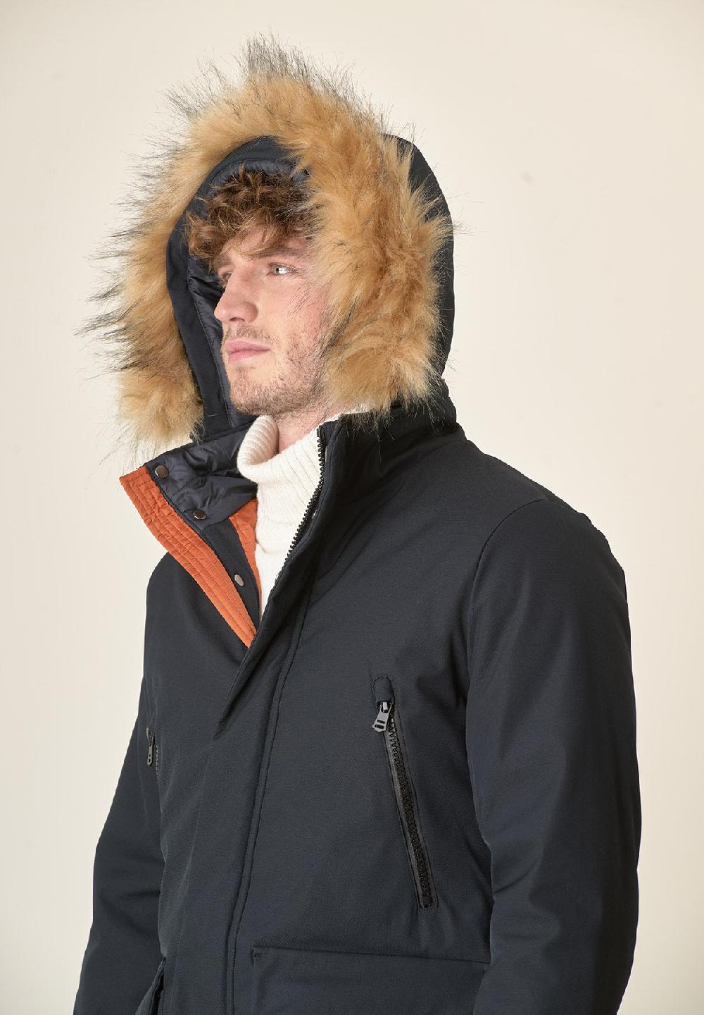 Angelico Parka blu navy pelliccia staccabile Saldi