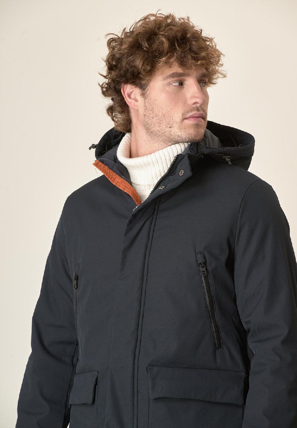 Angelico Parka blu navy pelliccia staccabile Saldi