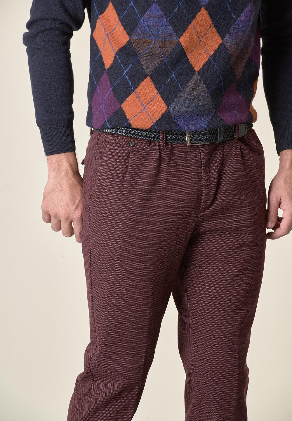 Angelico Pantalone vinaccia microdisegno doppia pinces slim fit Vendita Calda