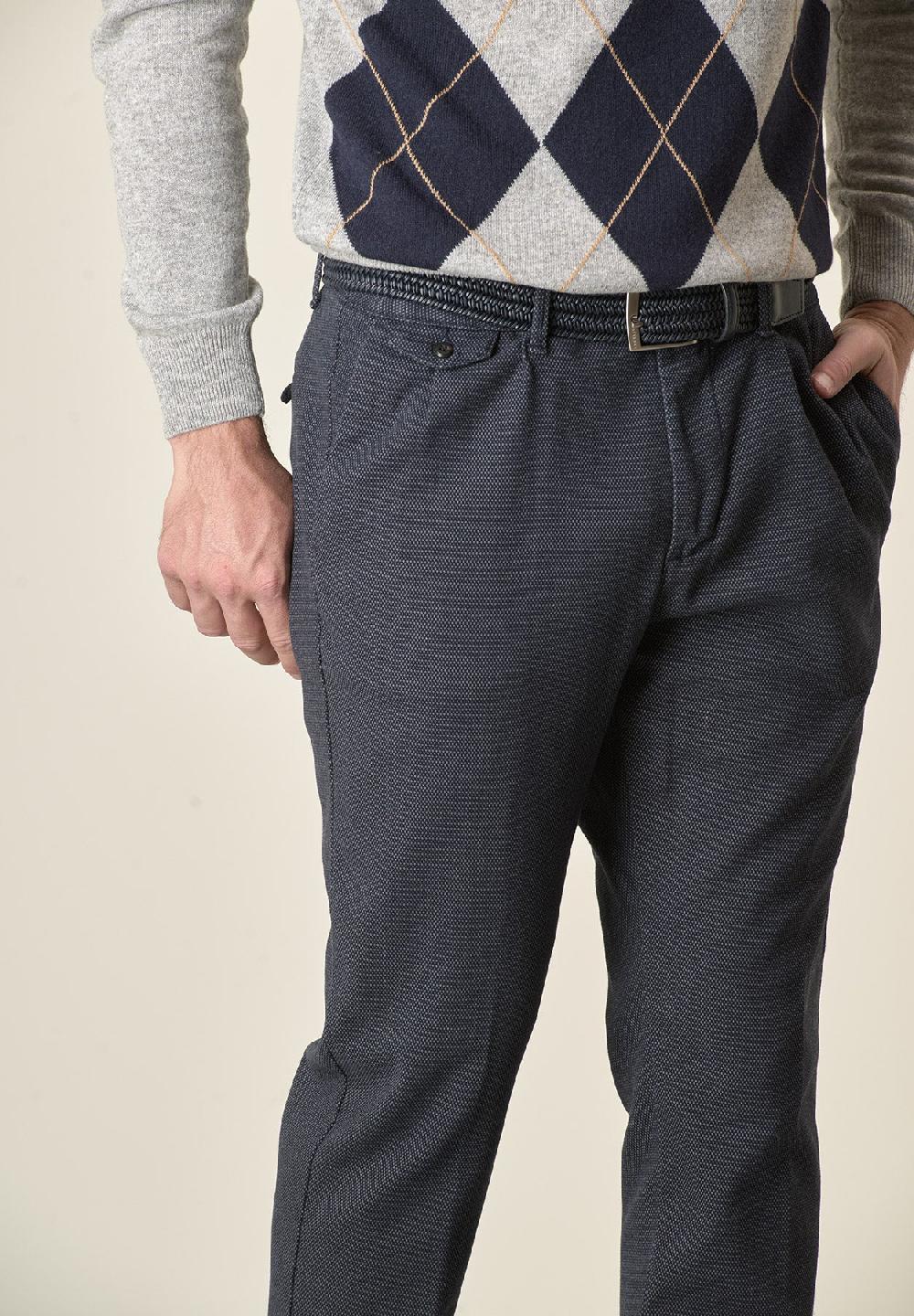 Angelico Pantalone blu microdisegno doppia pinces slim fit Vendita Economica
