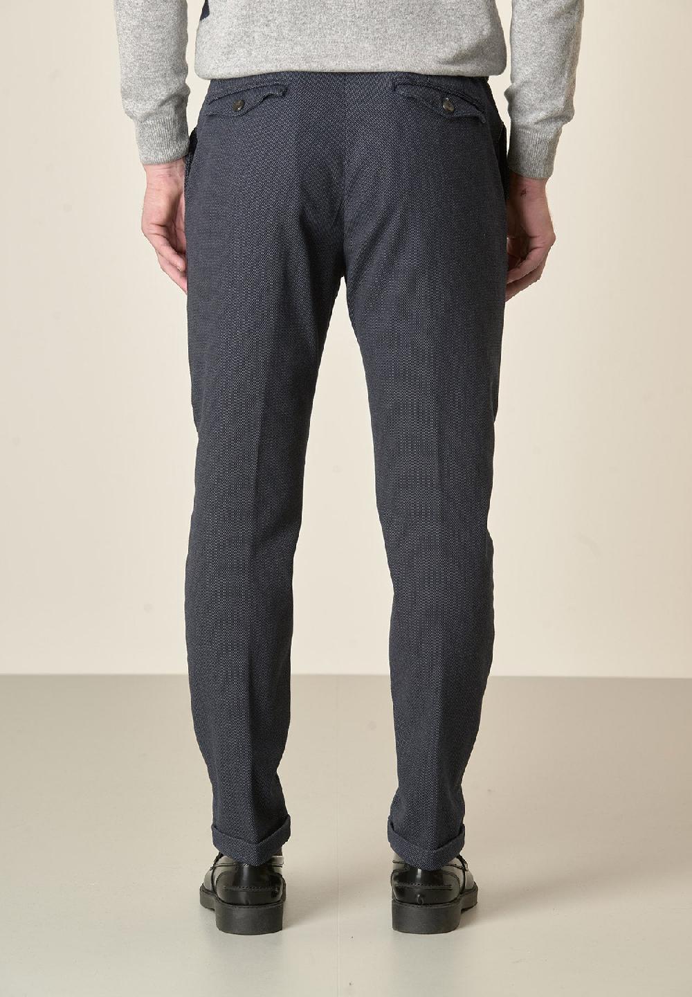Angelico Pantalone blu microdisegno doppia pinces slim fit Vendita Economica