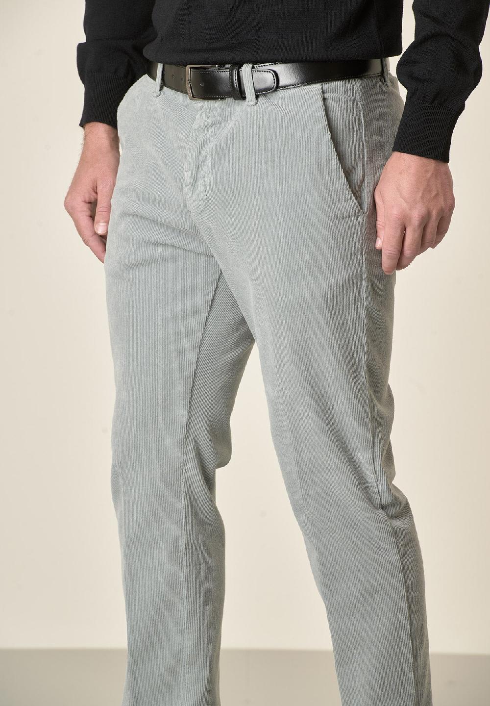 Angelico Pantalone grigio perla velluto cotone stretch slim fit Moda