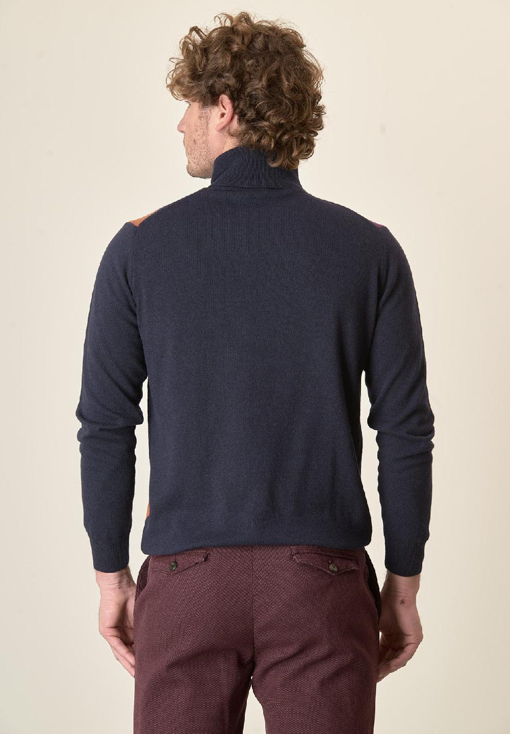Angelico Dolcevita blu motivo rombi misto cashmere Promozione