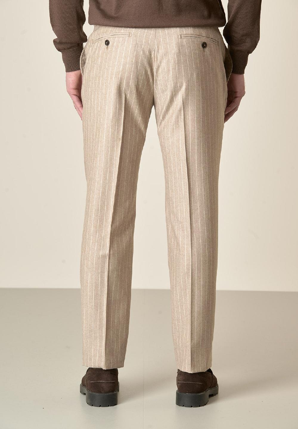 Angelico Pantalone beige gessato lana vergine custom fit Pezzi Unici