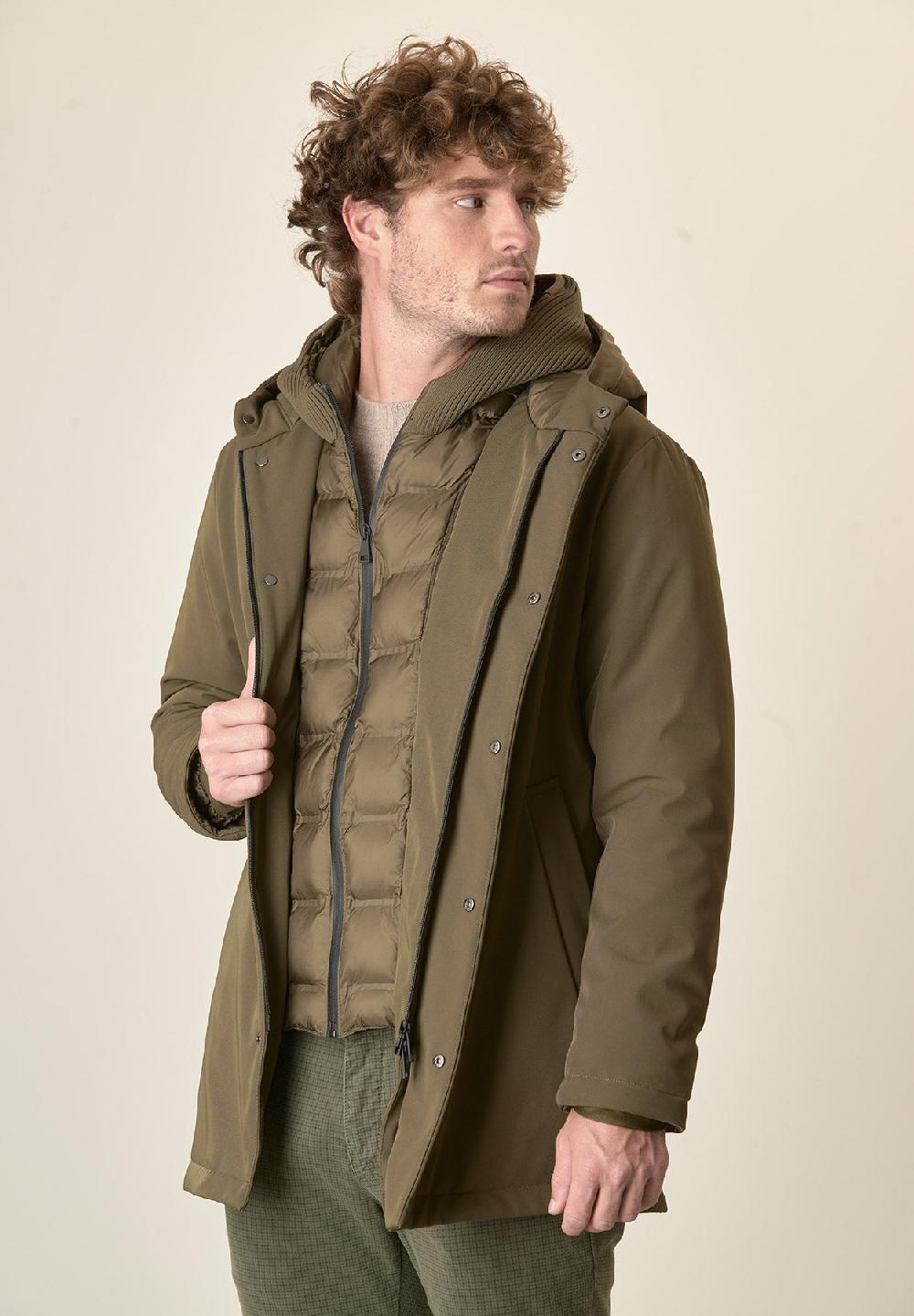 Angelico Giaccone verde militare cappuccio e pettorina staccabili Convenienza