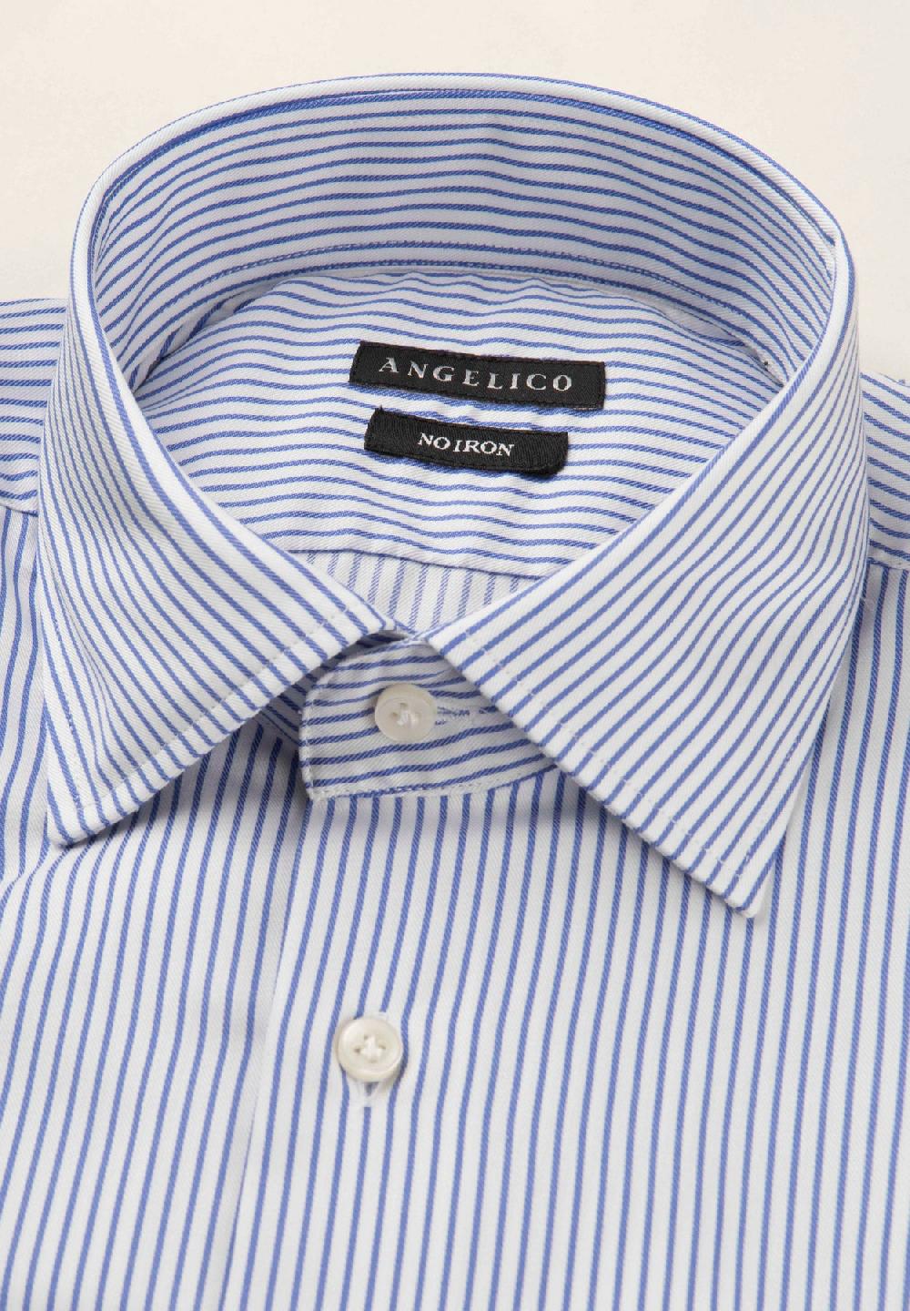 Angelico Camicia bianca blu rigata cotone no-stiro custom fit Economico