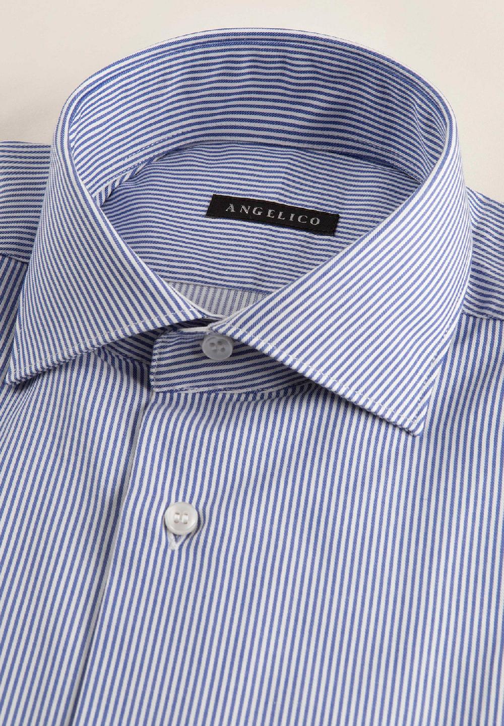 Angelico Camicia blu bianca bacchettina cotone comfort fit Outlet
