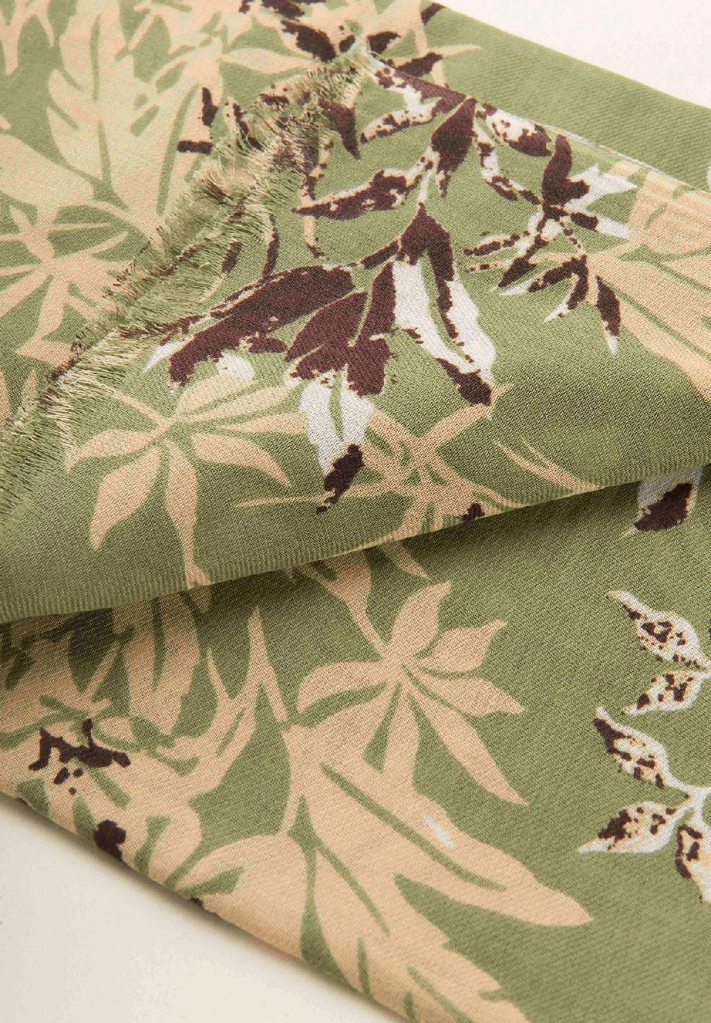 Angelico Sciarpa verde fantasia floreale lana cotone frange Vendita Calda