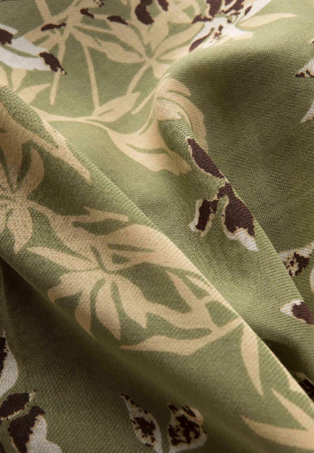 Angelico Sciarpa verde fantasia floreale lana cotone frange Vendita Calda