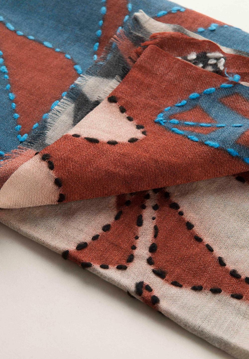Angelico Sciarpa bordeaux fantasia foglie lana Vendita Economica