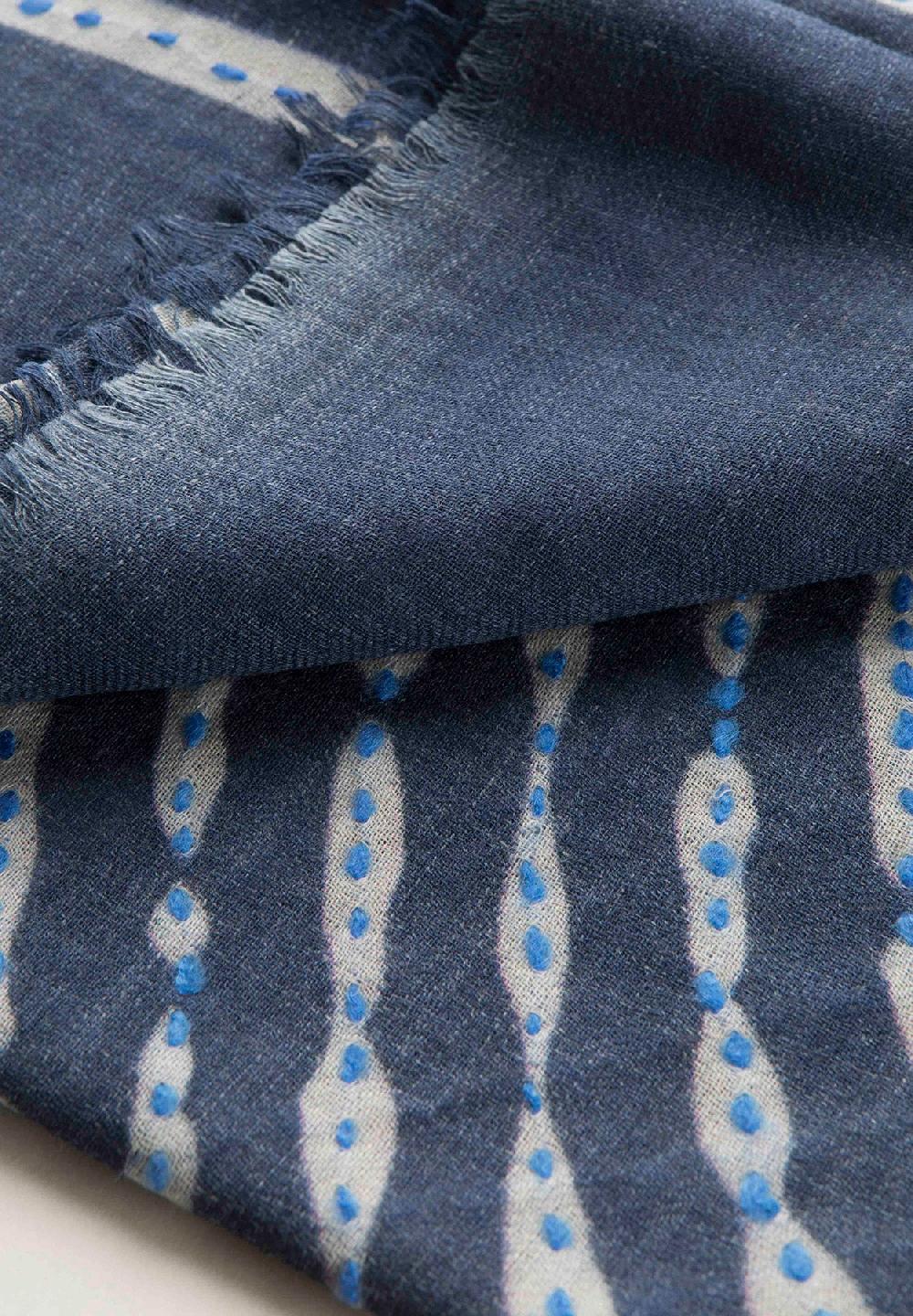 Angelico Sciarpa blu ricamo azzurro lana frange Qualità
