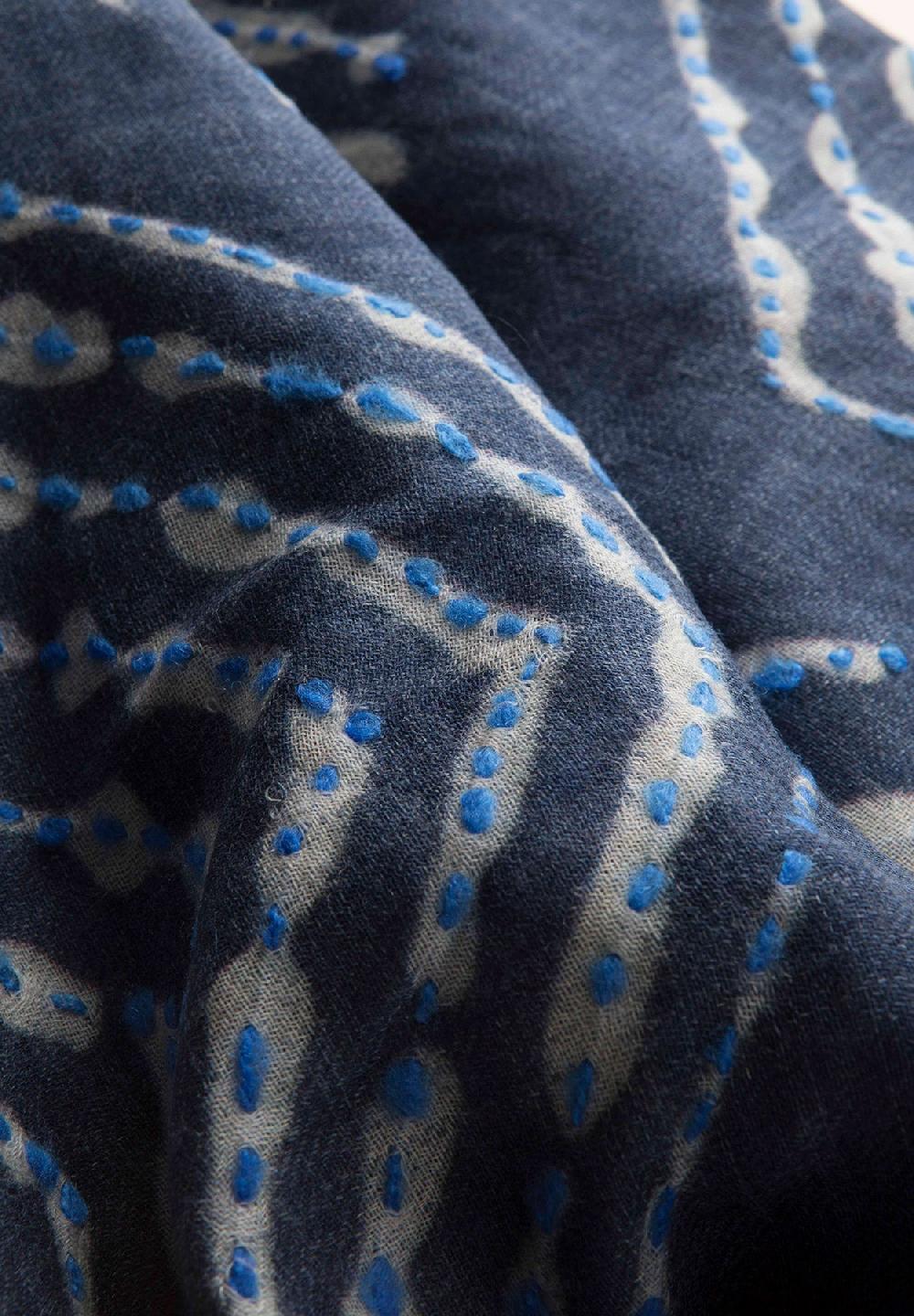 Angelico Sciarpa blu ricamo azzurro lana frange Qualità