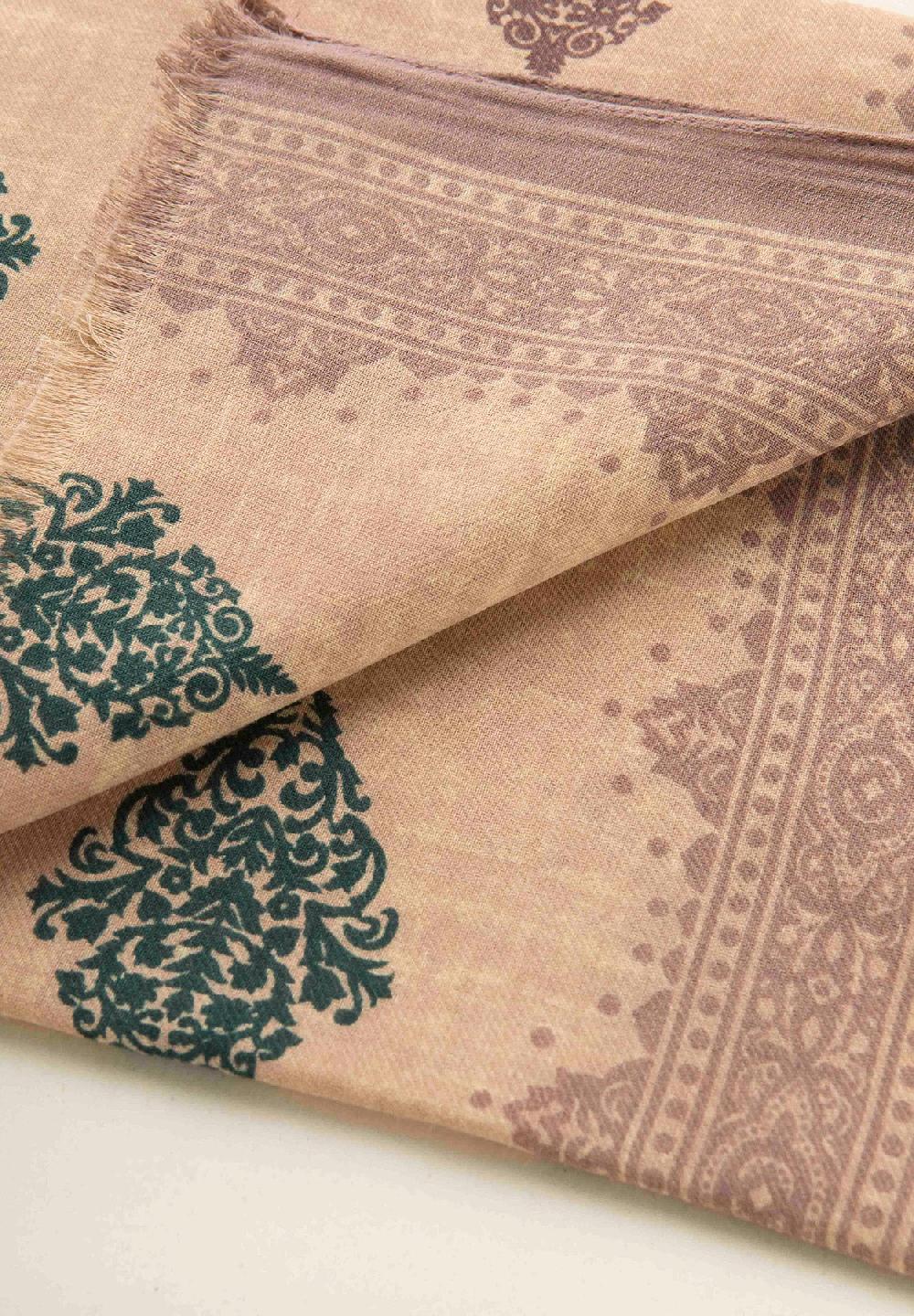 Angelico Sciarpa beige verde fantasia astratta cotone lana frange Promozione