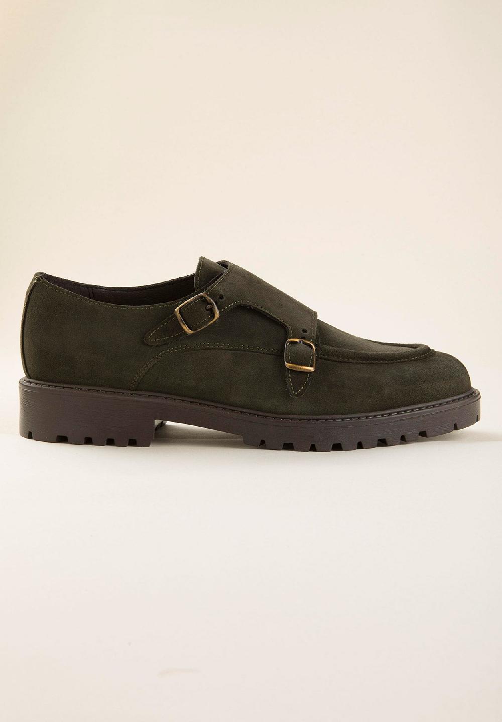 Angelico Monk doppia fibbia verde camoscio Presa