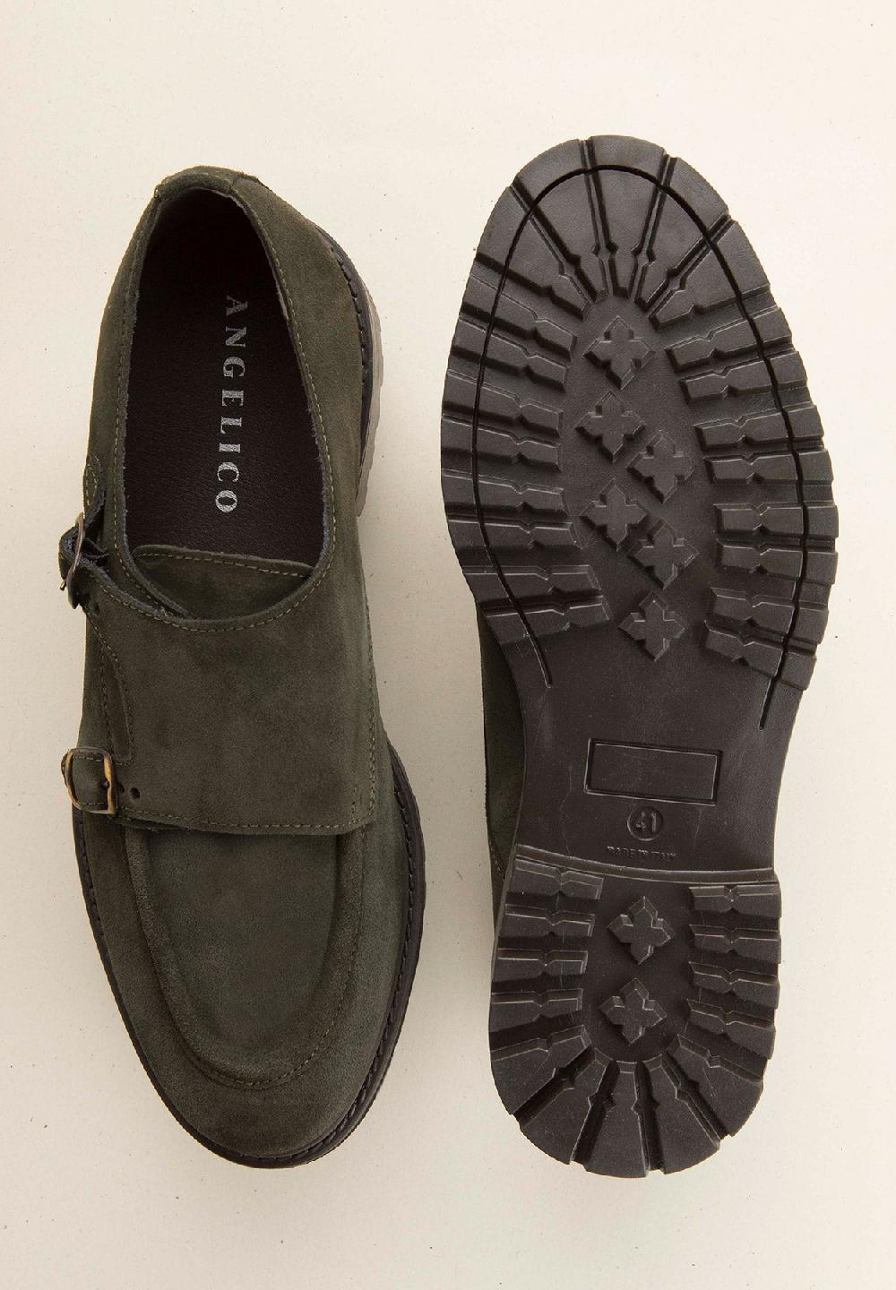 Angelico Monk doppia fibbia verde camoscio Presa