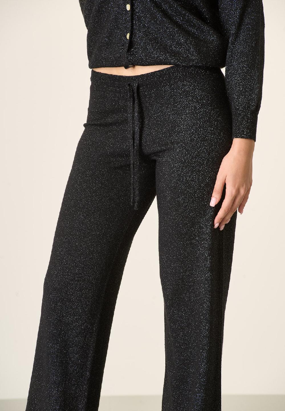 Angelico Pantalone nero lurex in maglia con coulisse Economico