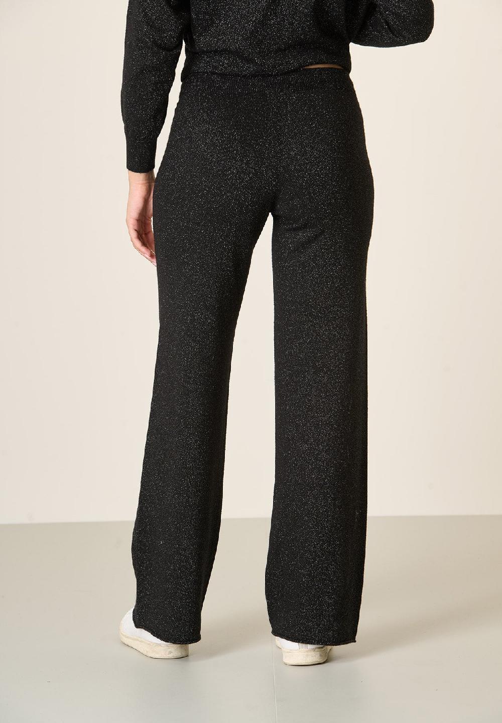 Angelico Pantalone nero lurex in maglia con coulisse Economico