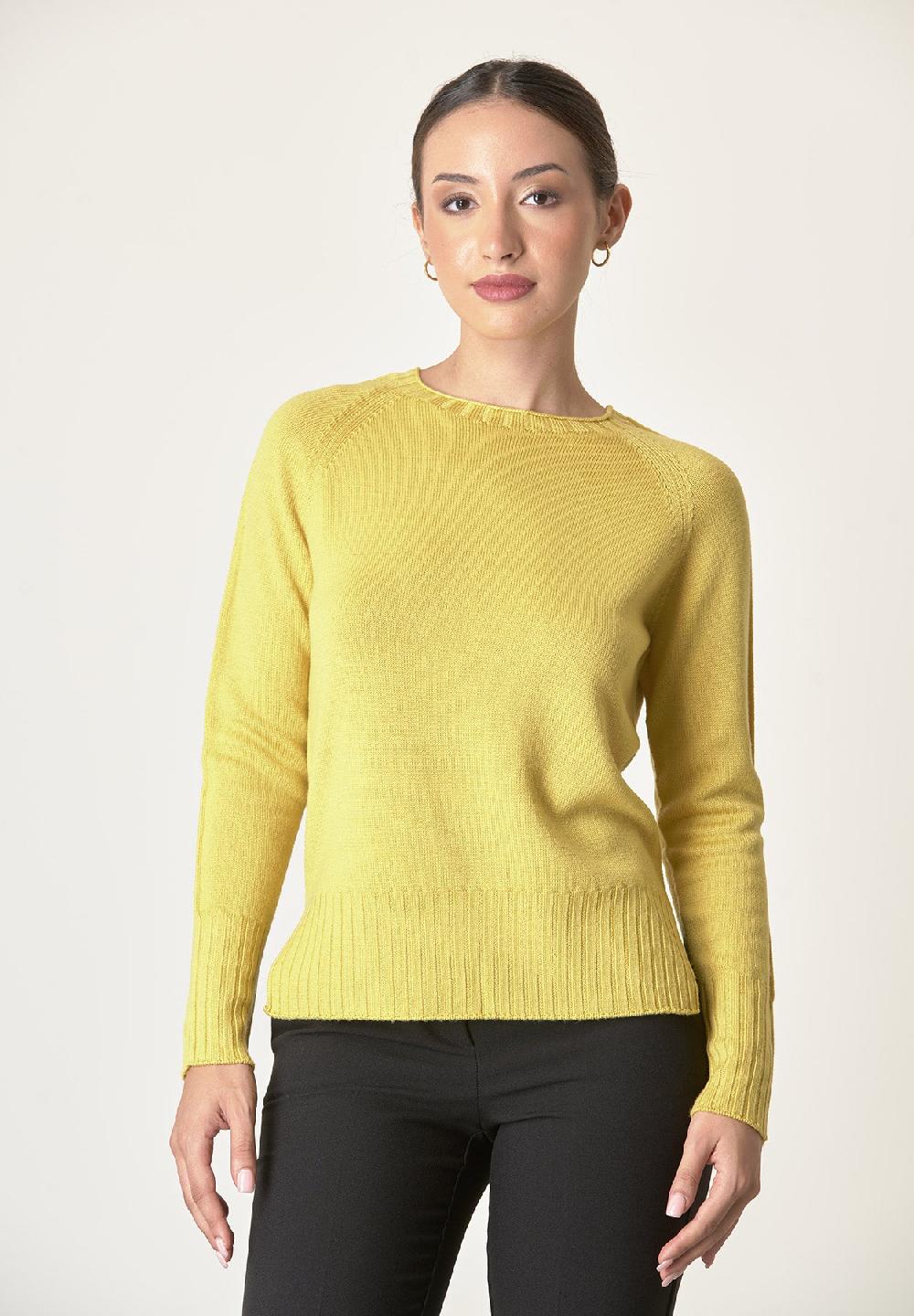 Angelico Girocollo giallo lana merinos con spacchi Outlet