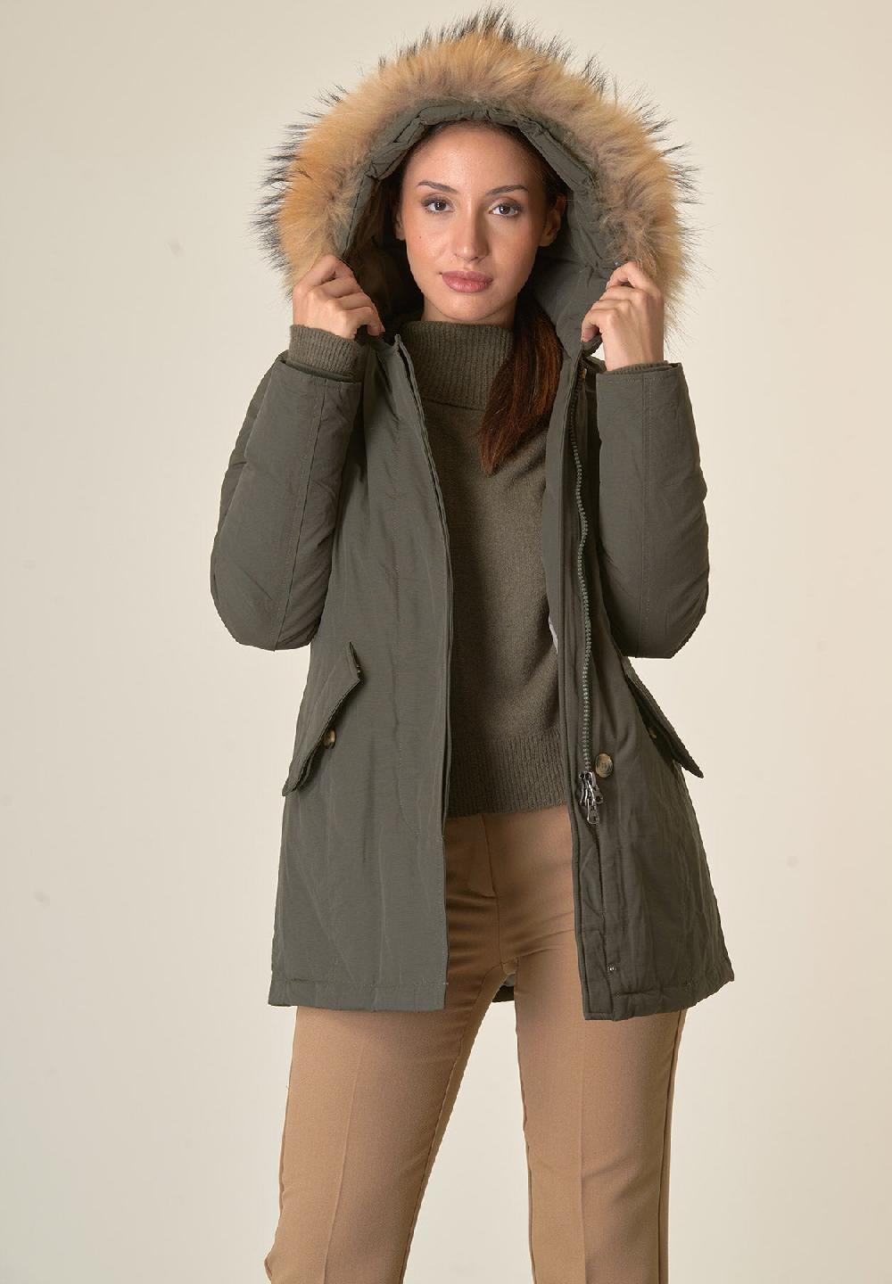Angelico Parka verde con finta pelliccia staccabile Offerte