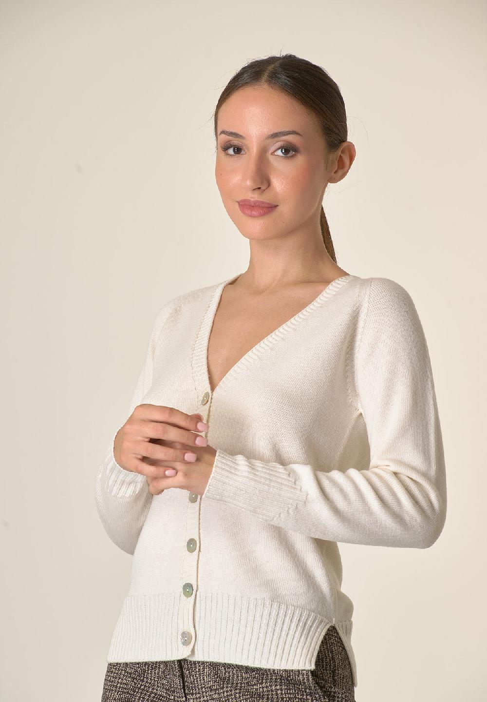 Angelico Cardigan ecrù lana merinos manica raglan Vendita Calda