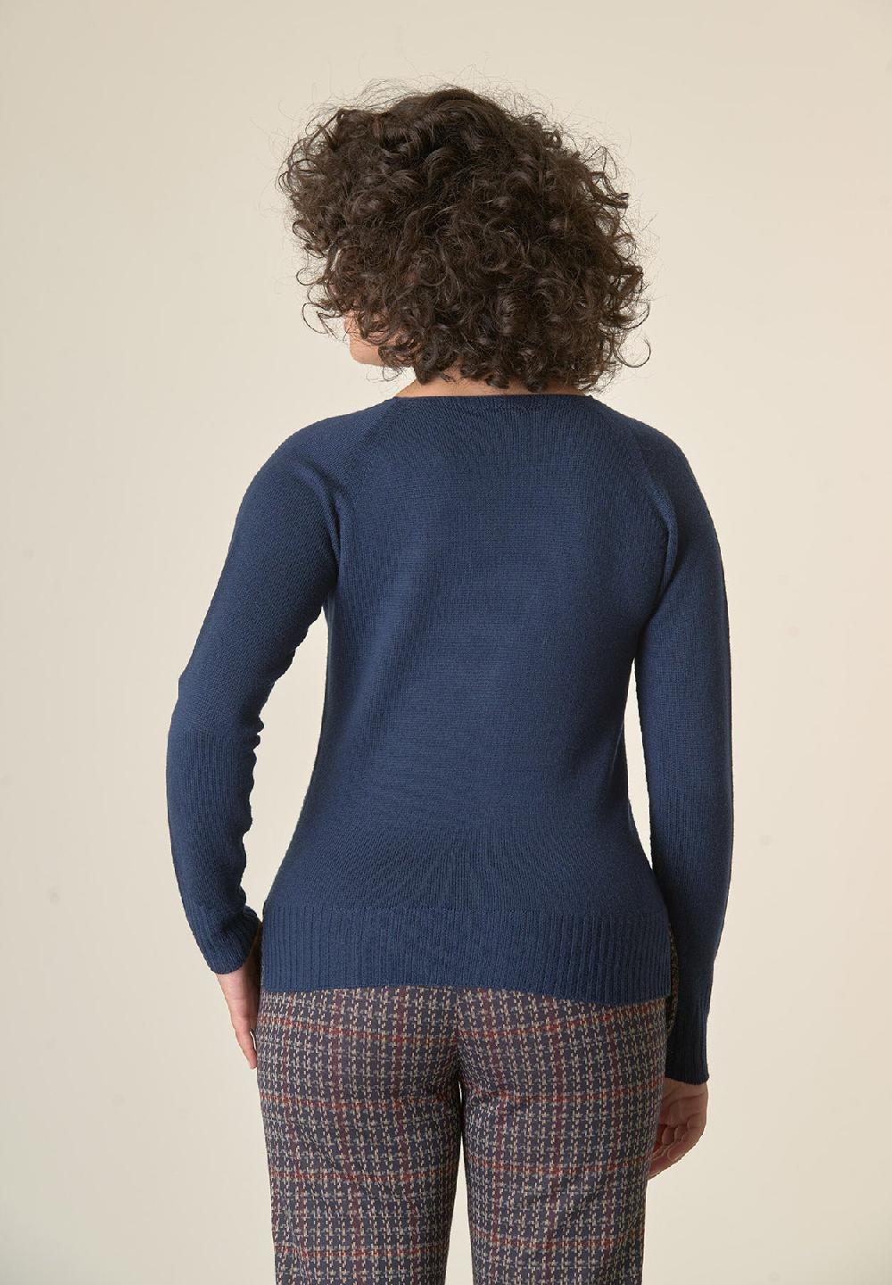 Angelico Cardigan blu lana merinos manica raglan Vendite Flash