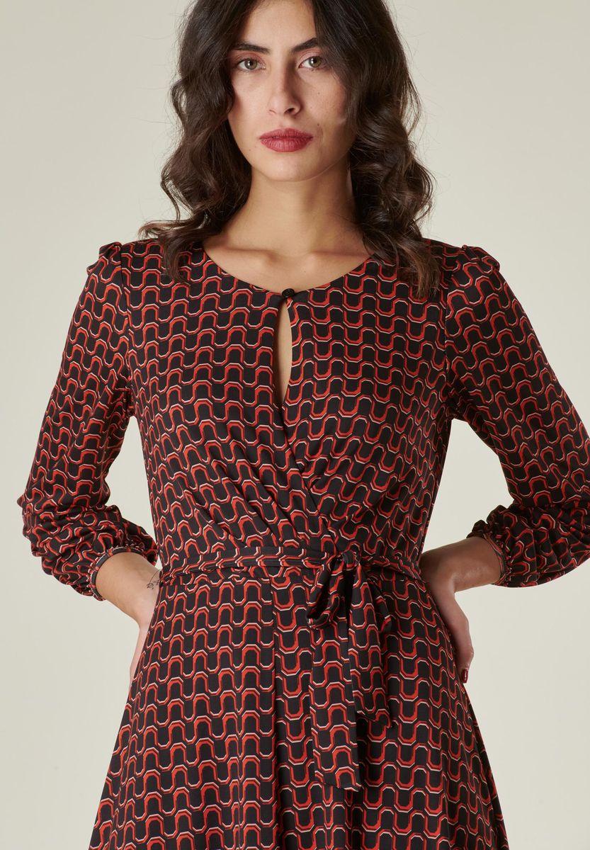 Angelico Abito fantasia nero-arancio midi In Saldo