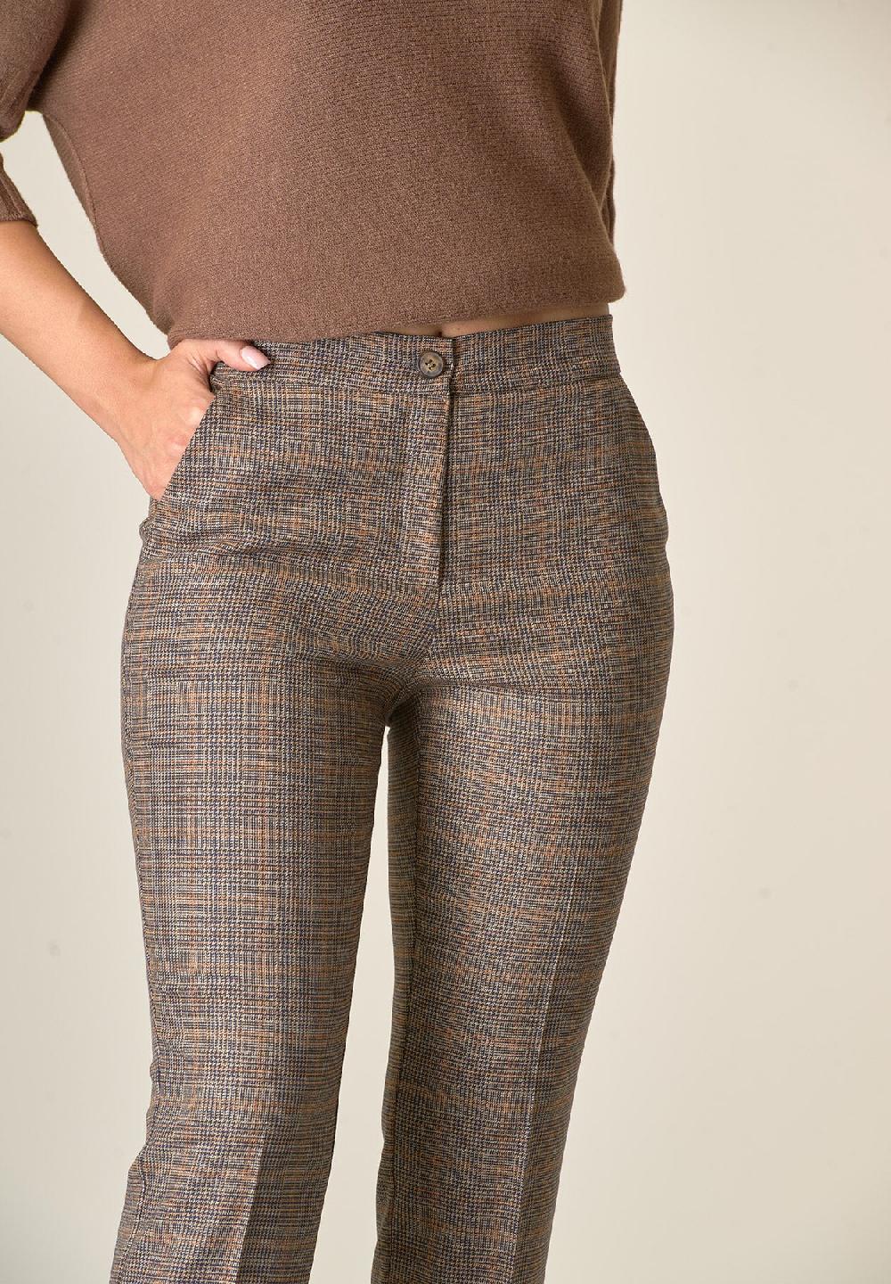 Angelico Pantalone marrone Principe di Galles con risvolto Moda