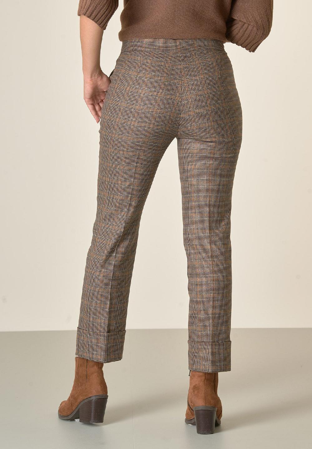 Angelico Pantalone marrone Principe di Galles con risvolto Moda