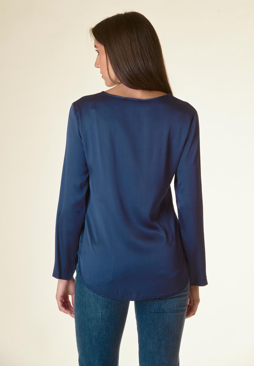 Angelico Blusa blu manica lunga raso viscosa Italy