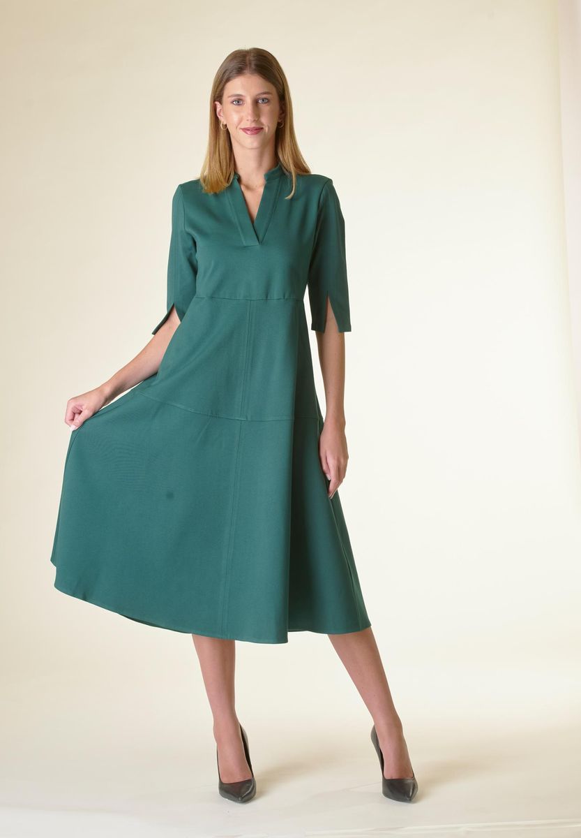 Angelico Vestito verde v midi svasato con cintura Vendita