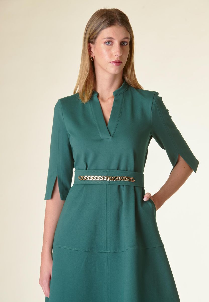 Angelico Vestito verde v midi svasato con cintura Vendita