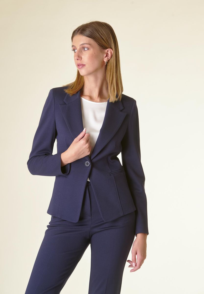 Angelico Giacca blu 1 bottone sciancrata twill Negozi Online