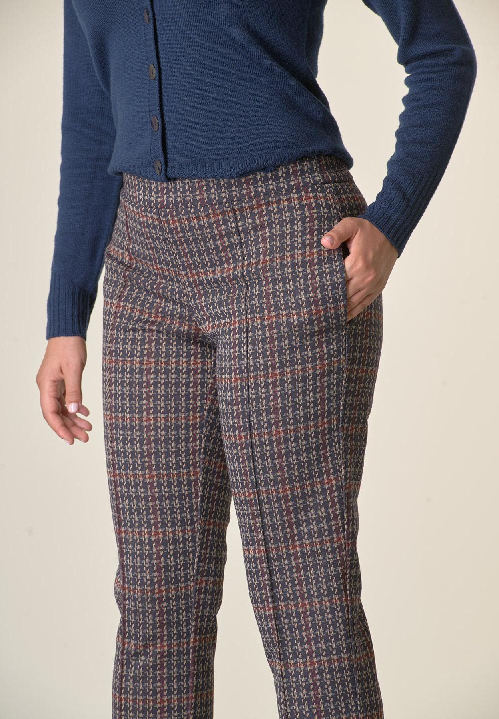 Angelico Pantalone blu fantasia quadri risvolto Fino Al -60%