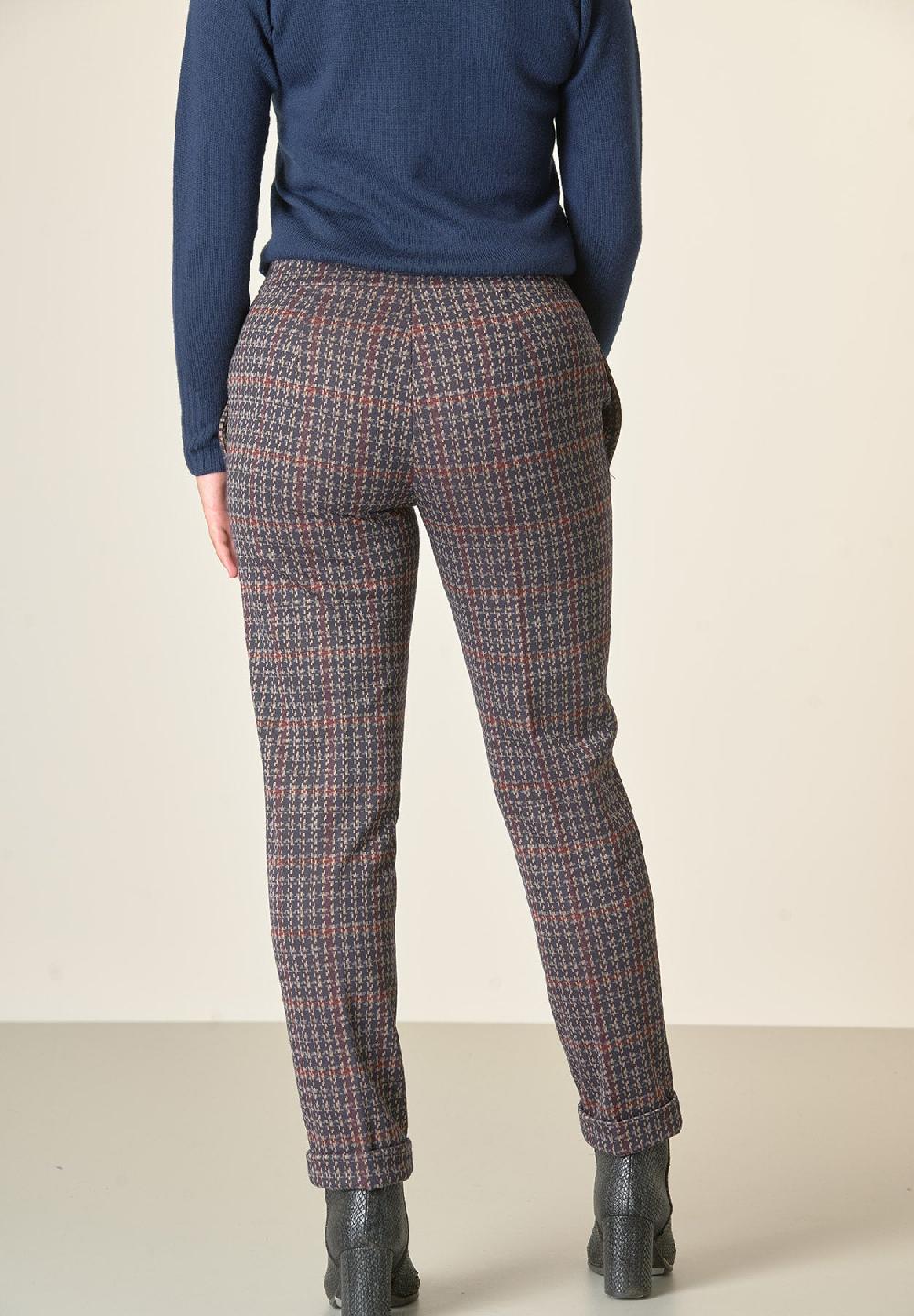 Angelico Pantalone blu fantasia quadri risvolto Fino Al -60%